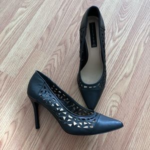 Steven by Steven Madden Cut Out Pumps black leather Office Shoes heels size 9.5